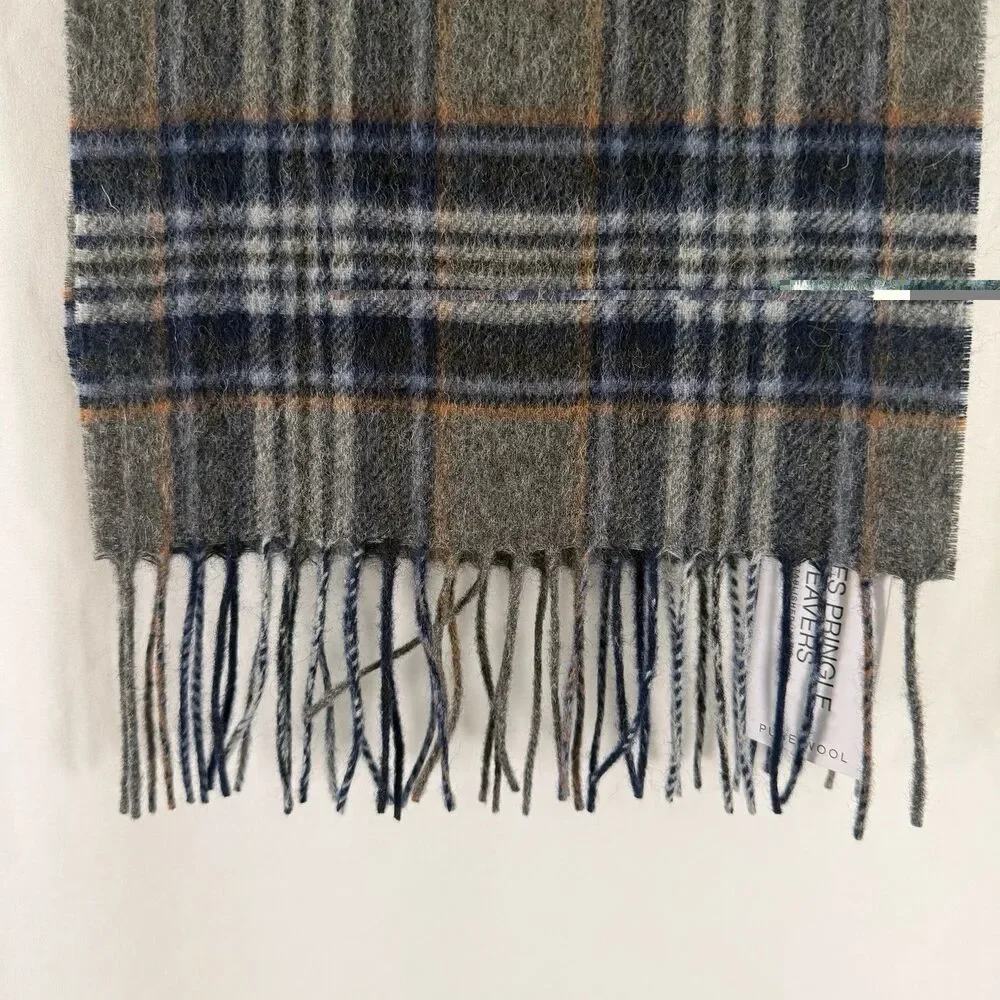 New james Pringle Weavers Pure Wool Scarf Grey Square Tassels 71